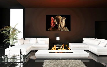 Apollo and Two-Faced Janus acrylic print by Storaro Art Collection - Roman deity sculpture with dramatic flame overlay in luminous premium wall art